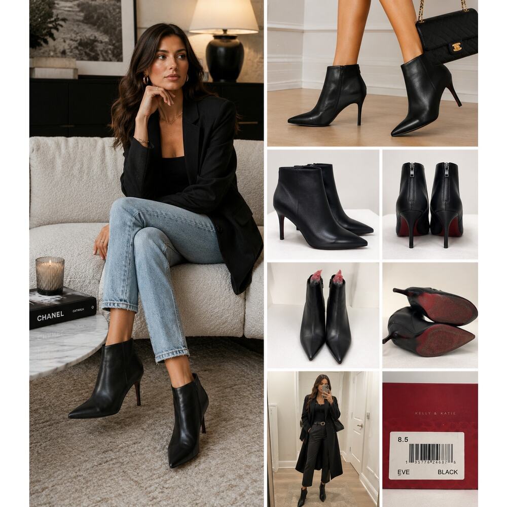 Kelly & Katie Eve Black Pointed Toe Stiletto Ankle Booties Size 8.5